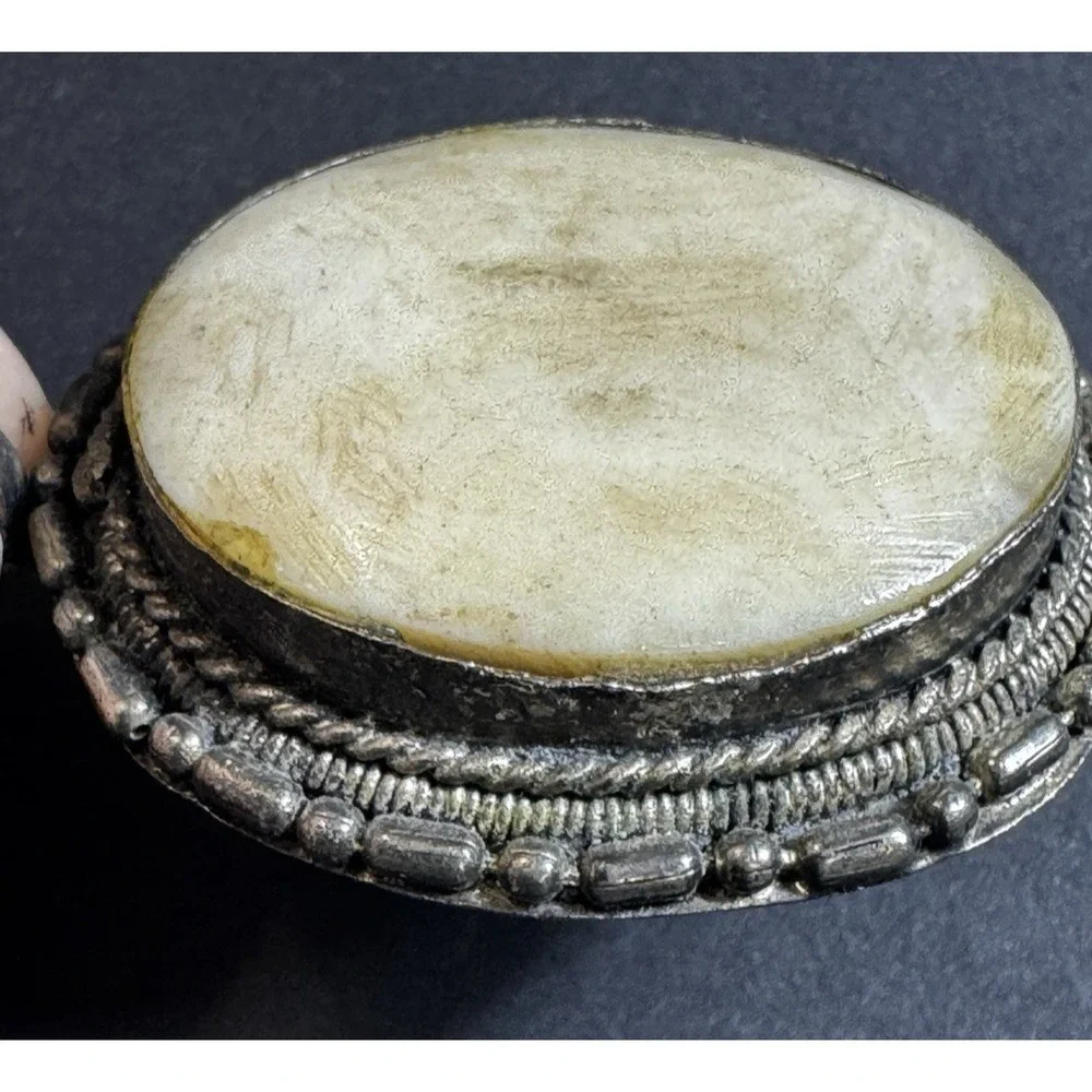 Vintage Large Oval White Silver Tone Marble Stone Granite Pendant READ - Picture 5 of 14